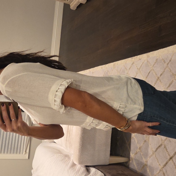 WOMEN'S H&M SHORT SLEEVE TASSLE T SHIRT TOP BLOUSE CREAM OFF WHITE SZ S $30 - Picture 4 of 6